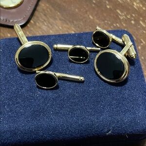 Gold and Black Cufflink and Stud Set - Men's Formal Accessories